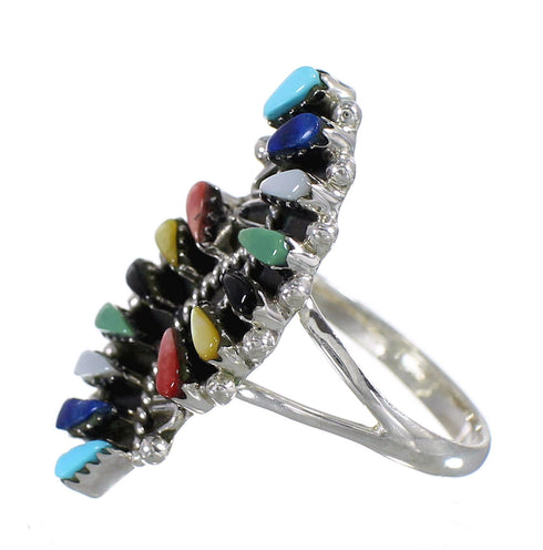 Southwestern Multicolor Sterling Silver Needlepoint Ring Size 7 WX82038